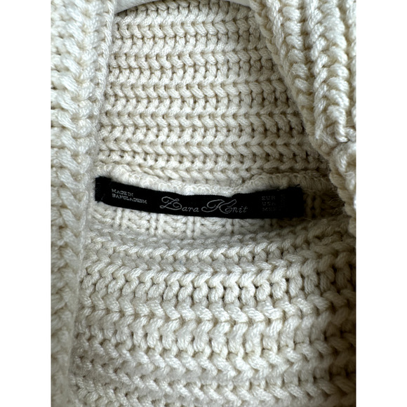 Zara Women's Beige Cozy Knit Stretch Oversized Cowl Neck Preppy Normcore Sweater - Picture 4 of 8